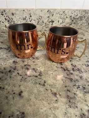 Mr. & Mrs. His & hers Copper Moscow Mule Mug Set silver one int. Cup